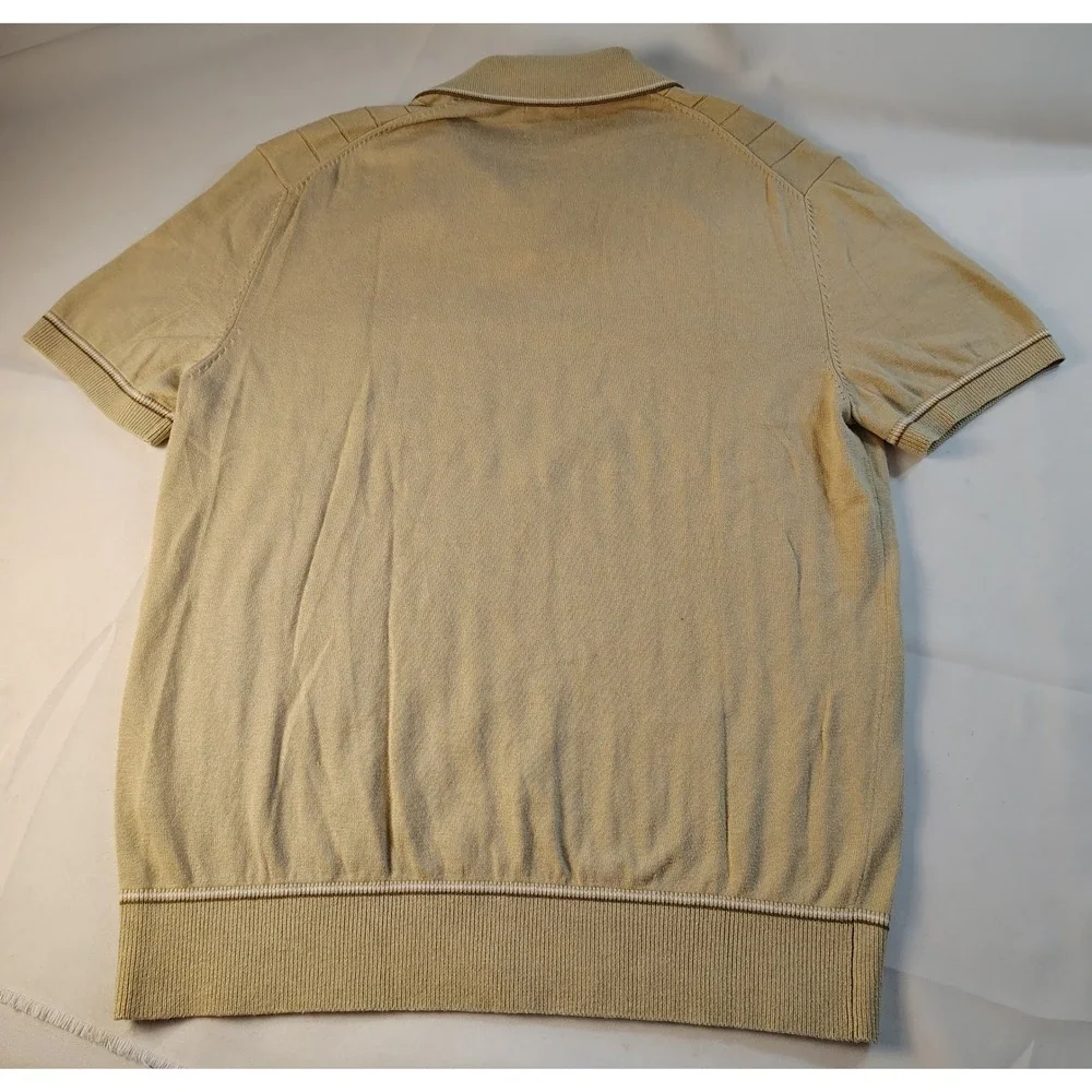 Ben Sherman Mens Tan Ribbed Knit Short Sleeve Polo Shirt V-Neck Size M Striped - Picture 8 of 9